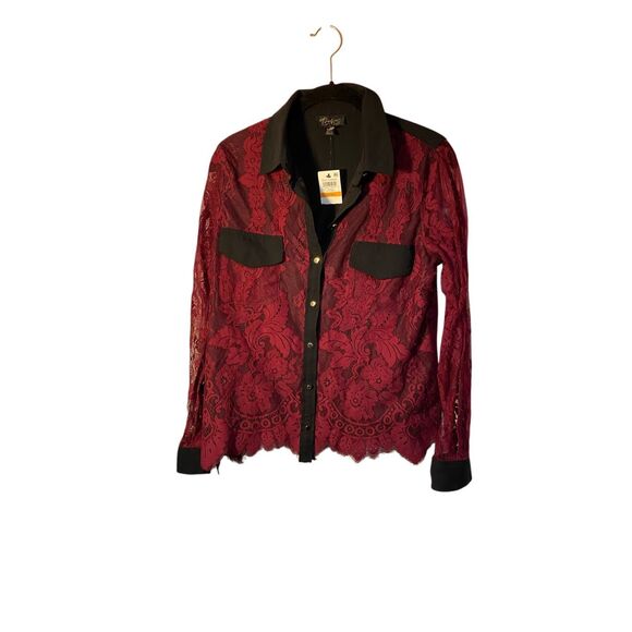 NWT Thalia & Sodi women’s mixed media lease button up blouse, size small - Picture 3 of 6